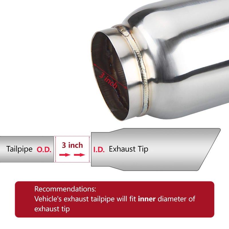 LCGP 3" Inlet Universal Exhaust Tip, 4" Outlet - 5" Long, Stainless Steel Double Wall Angle Cut - Image 3
